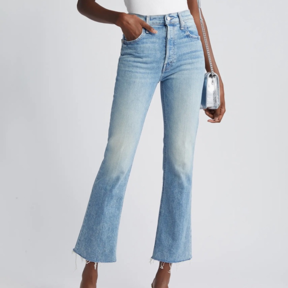 MOTHER The Tripper High Waist Flood Frayed Flare Jeans Left in the Dust